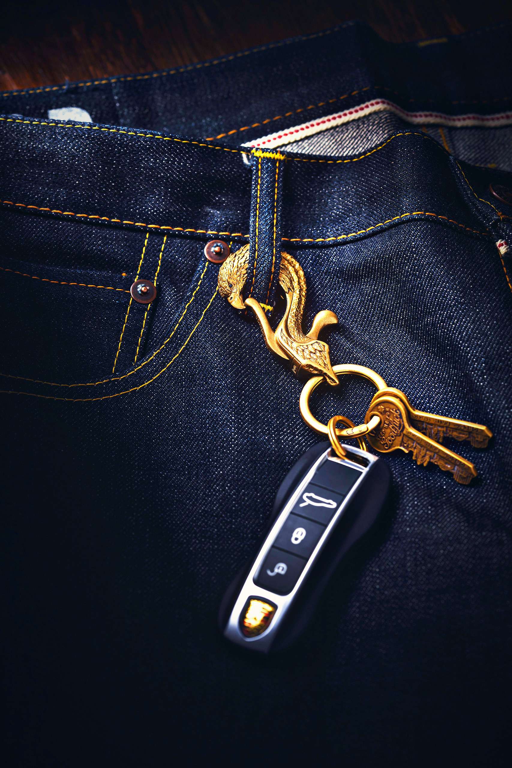 Close-up of a car key and keychain