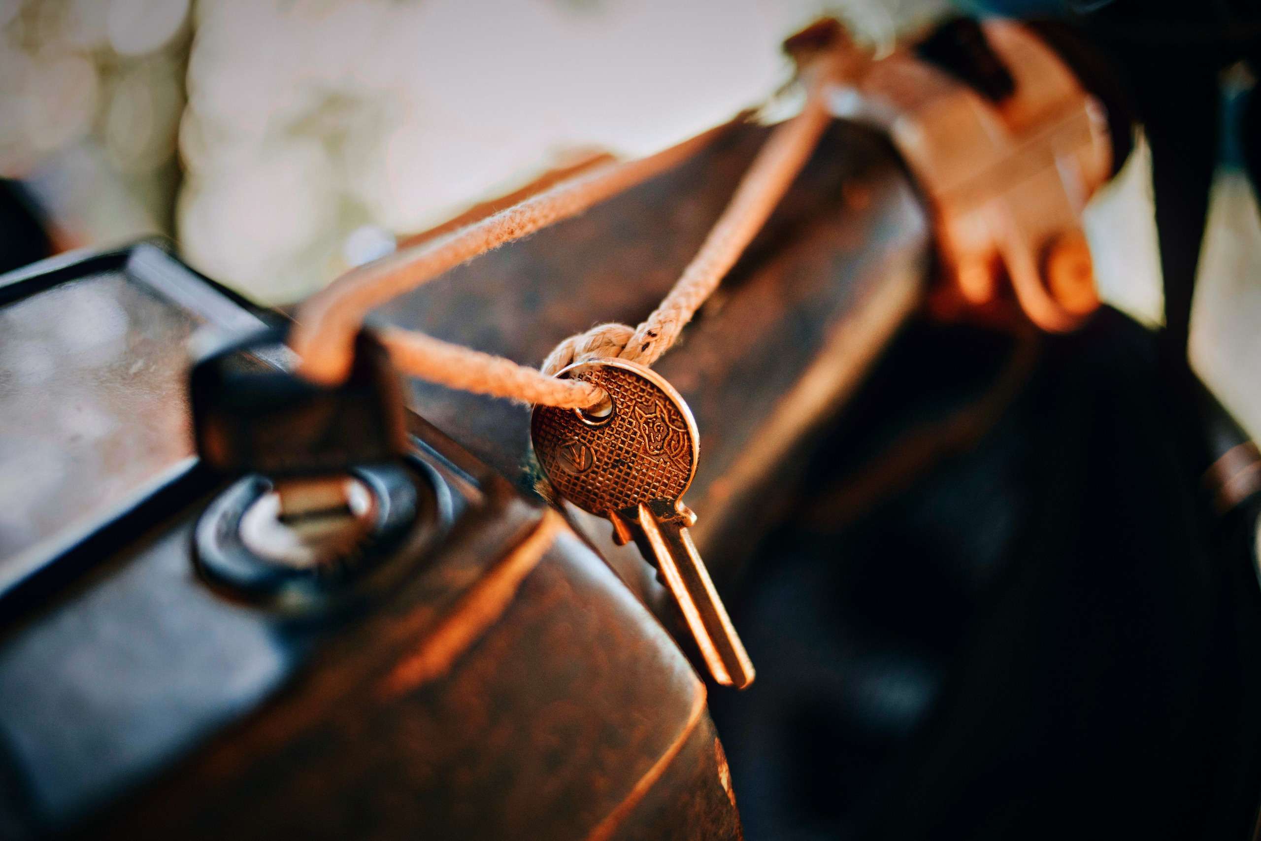 Motorcycle key inserted in ignition slot