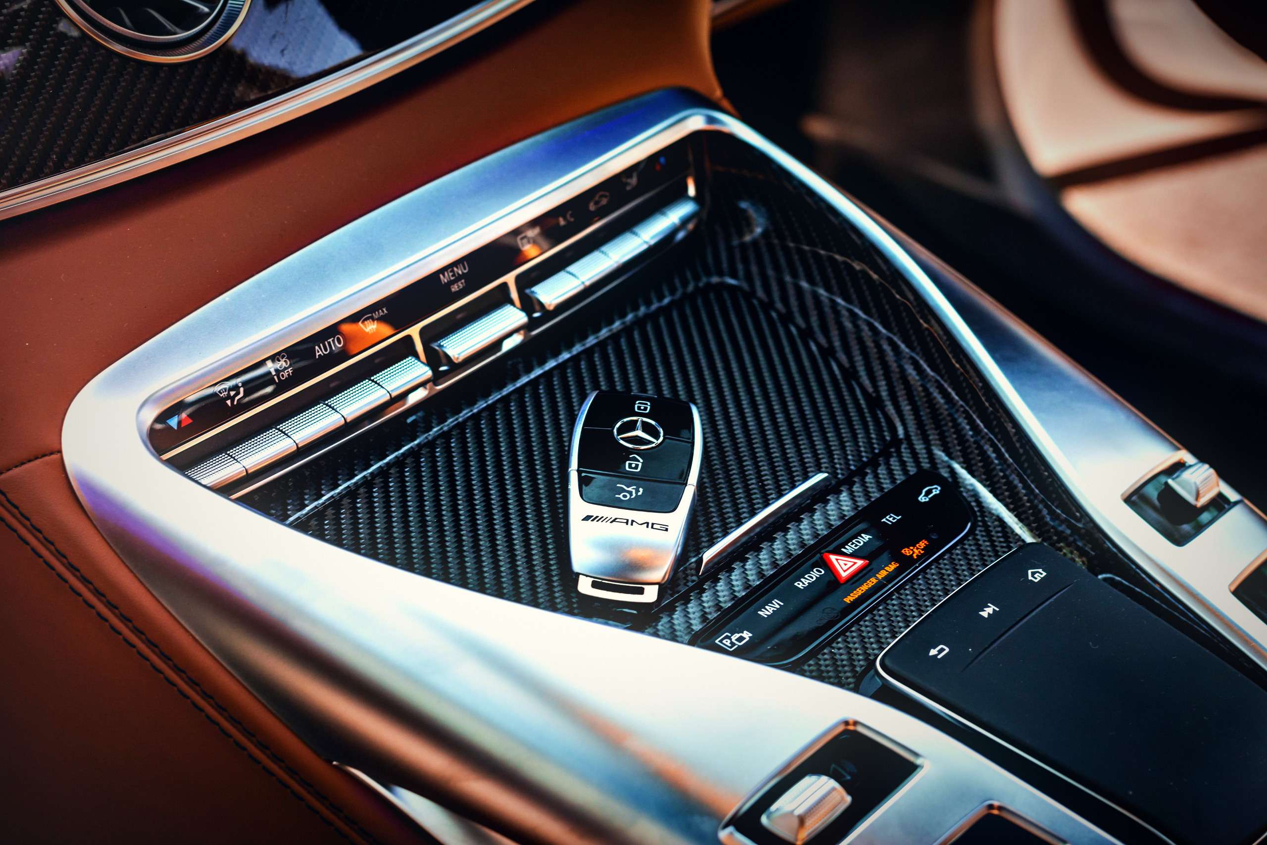 Smart key fob in a car centre console