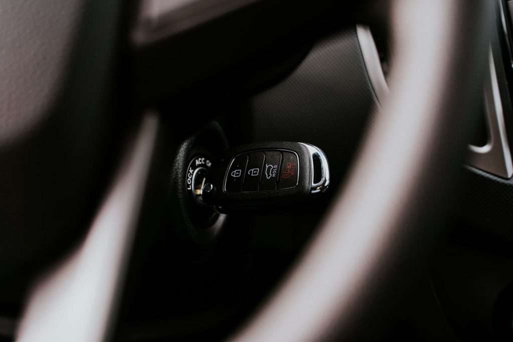 Car key in the ignition, close-up detail